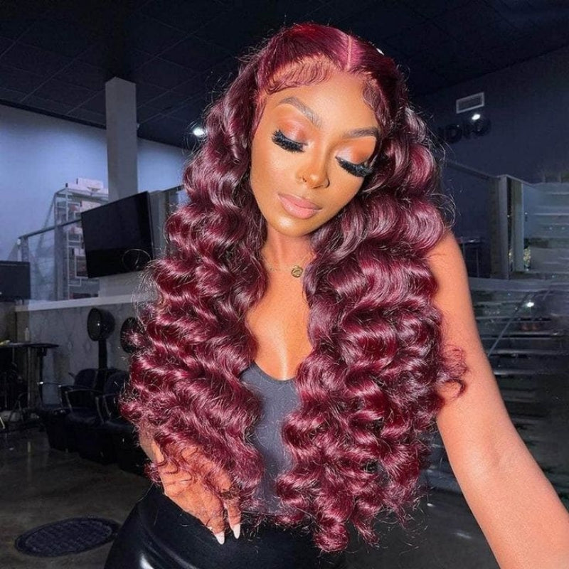 99J Burgundy Lace Front Wig Loose Deep Wave Wig 13x4/13x6 Lace Frontal ...